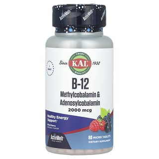 KAL, B-12, Mecobalamina e Adenosilcobalamina, Frutos Silvestres, 2.000 mcg, 60 Microcomprimidos