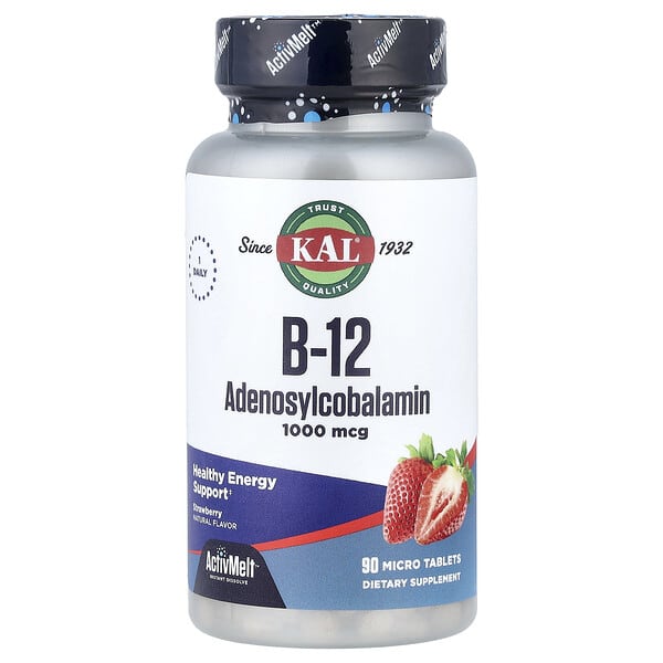 KAL, B-12 아데노실코발라민, 딸기, 1,000mcg, 마이크로정 90정