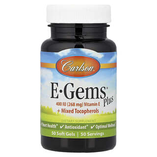 Carlson, E-Gems Plus, 400 IE (268 mg), 50 mjuka geler