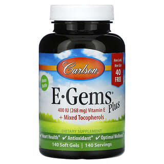 Carlson, E-Gems Plus, 268 mg (400 UI), 140 capsules à enveloppe molle