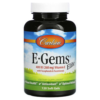 Carlson, E-Gems Elite, Vitamina E, 268 mg (400 UI), 120 cápsulas blandas