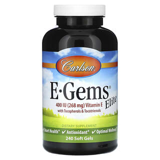 Carlson, E-Gems Elite, Vitamina E con tocoferoles y tocotrienoles, 268 mg (400 UI), 240 cápsulas blandas