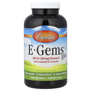 Carlson, E-Gems Elite, Vitamin E with Tocopherols & Tocotrienols, 268 mg (400 IU), 240 Soft Gels