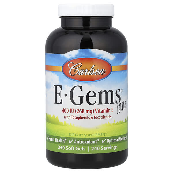 Carlson, E-Gems® Elite, Vitamina E con tocoferoles y tocotrienoles, 240 cápsulas blandas