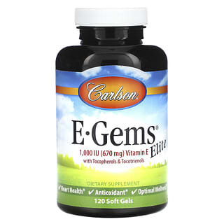 Carlson‏, "E-Gems Elite, ויטמין E, ‏670 מ""ג (1,000 יחב""ל), 120 כמוסות רכות"