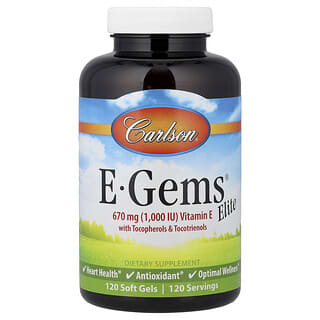 Carlson, E-Gems Elite, Vitamin E, 670 mg (1,000 IU), 120 Soft Gels