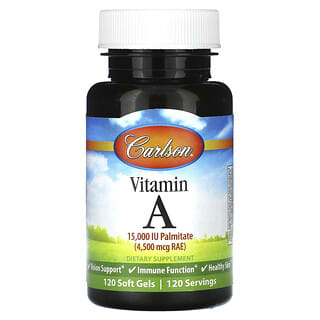 Carlson, Витамин A, 4500 мкг RAE (15000 МЕ), 120 мягких таблеток