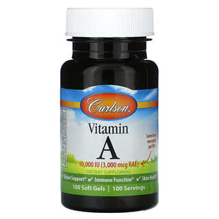 Carlson, Vitamine A, EAR 3000 µg (10 000 UI), 100 capsules à enveloppe molle