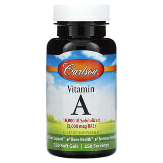 Carlson, Vitamine A, 3000 µg d'EAR (10 000 UI), 250 capsules à enveloppe molle