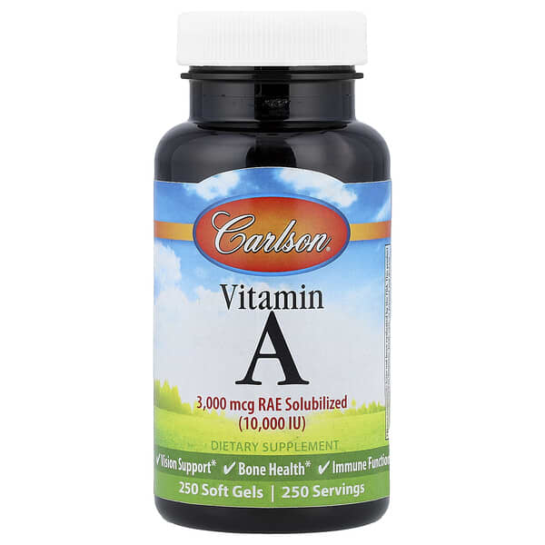 Carlson Vitamin A, 3,000 mcg RAE (10000 IU), 250 Soft Gels