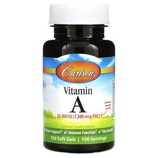 Carlson, Vitamin A, 7,500 mcg (25,000 IU), 100 Soft Gels