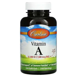 Carlson Labs, витамин A, 7500 мкг RAE (25 000 МЕ), 250 мягких таблеток