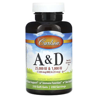 Carlson, Витамины A и D, 250 мягких таблеток