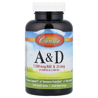 Carlson, Vitamines A et D, 250 capsules molles