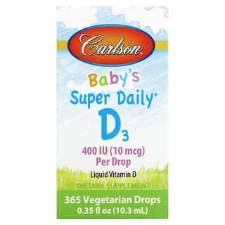 Carlson, 婴儿超级每日维生素 D3 滴剂，10 微克（400 国际单位），0.35 液量盎司（10 毫升）