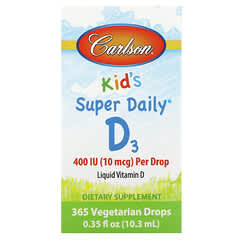 Carlson, Kids Super Daily D3, 10 µg (400 UI), 365 gouttes végétariennes, 10,3 ml