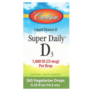 Carlson, Super Daily D3, витамин D3, 25 мкг (1000 МЕ), 10,3 мл (0,35 жидк. унции)