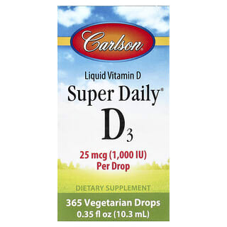 Carlson, Super Daily® D3, 25 мкг (1000 МЕ), 10,3 мл (0,35 жидк. унции)