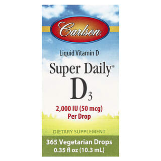 Carlson, Течен витамин D, Super Daily® D3, 50 mcg (2000 IU), 0,35 течни унции (10,3 ml)