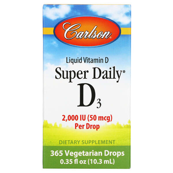 Carlson, 超级每日维生素 D3 滴剂，50 微克（2,000 国际单位），0.35 液量盎司（10 毫升）