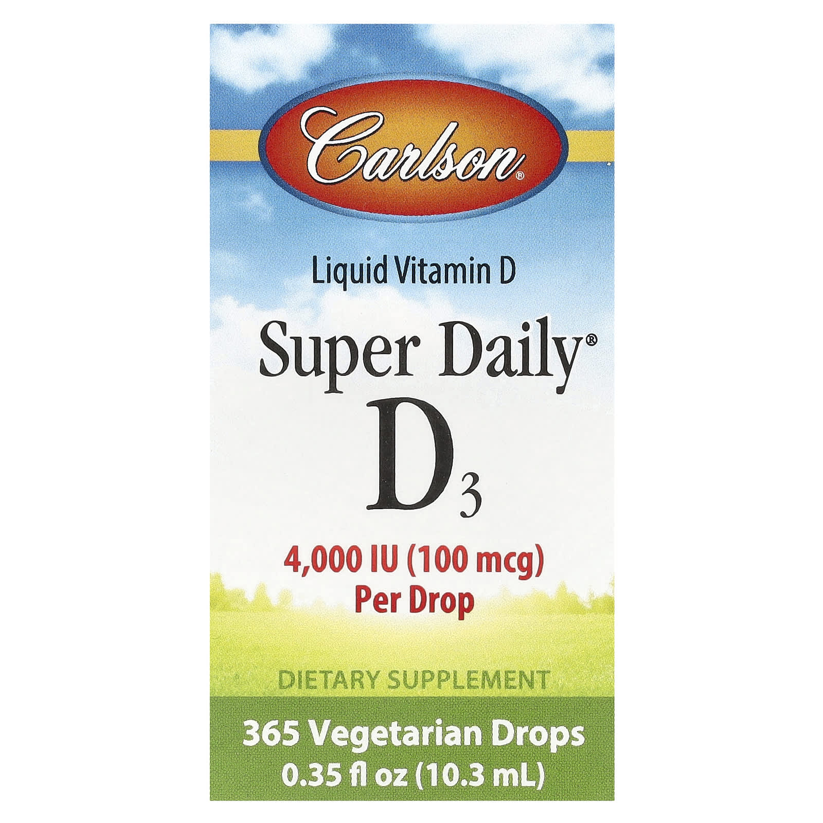 Carlson, Liquid Vitamin D, Super Daily D3, 100 mcg (4,000 IU), 0.35 fl ...