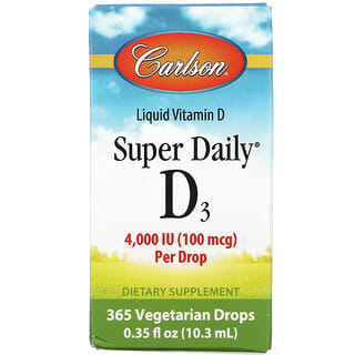 Carlson Labs, Super Daily D3, 100 mcg (4,000 IU), 0.35 fl oz (10.3 ml)