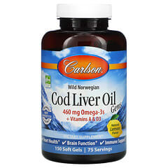 Carlson, Noruego silvestre, Gemas de aceite de hígado de bacalao, Limón natural, 460 mg, 150 cápsulas blandas