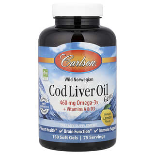 Carlson, Wild Norwegian, Cod Liver Oil Gems, Natural Lemon, 150 Soft Gels