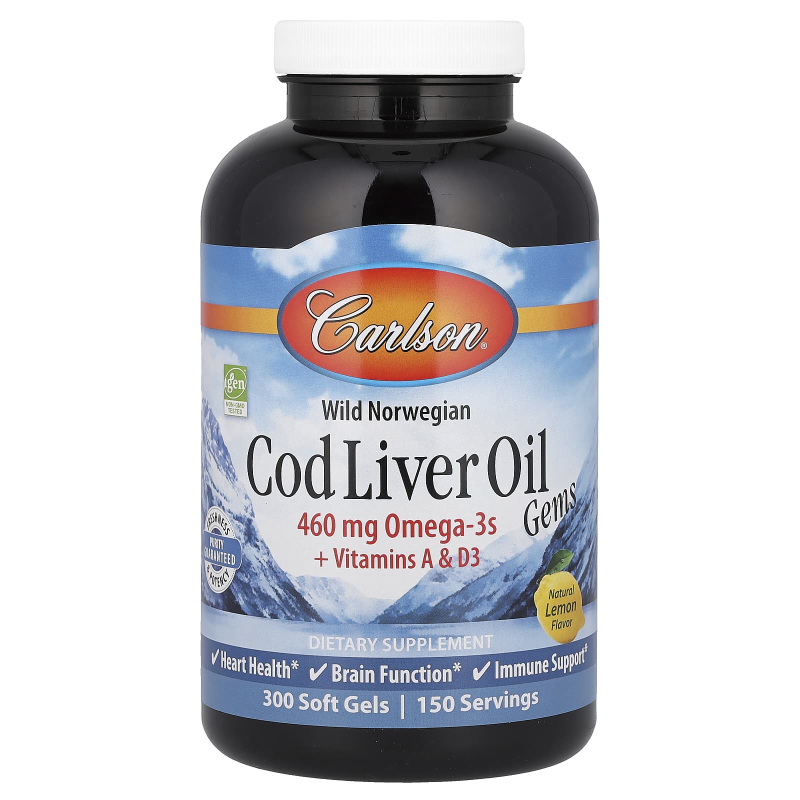 Carlson, Wild Norwegian, Cod Liver Oil Gems, жир печени дикой норвежской трески в капсулах, натуральный лимон, 300 капсул