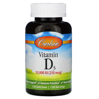 Carlson, Vitamin D3, 250 mcg (10,000 IU), 120 Soft Gels