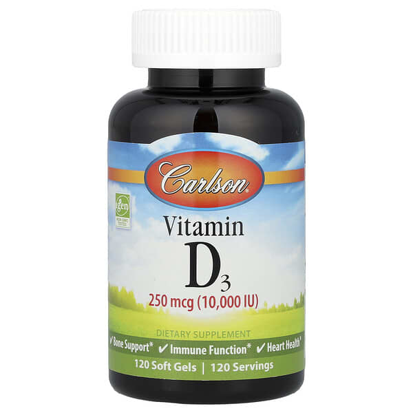 Carlson Vitamin D3, 250 mcg (10000 IU), 120 Soft Gels