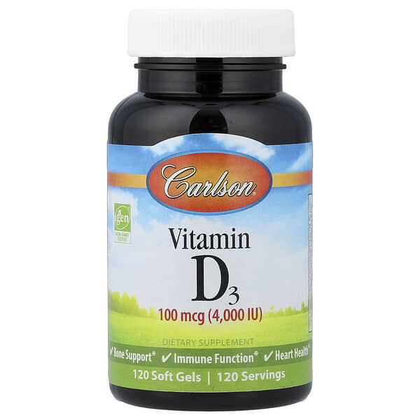 Carlson Vitamin D3, 100 mcg (4000 IU), 120 Soft Gels