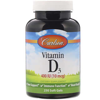 Carlson, Vitamin D3, 10 mcg (400 IU), 250 Soft Gels