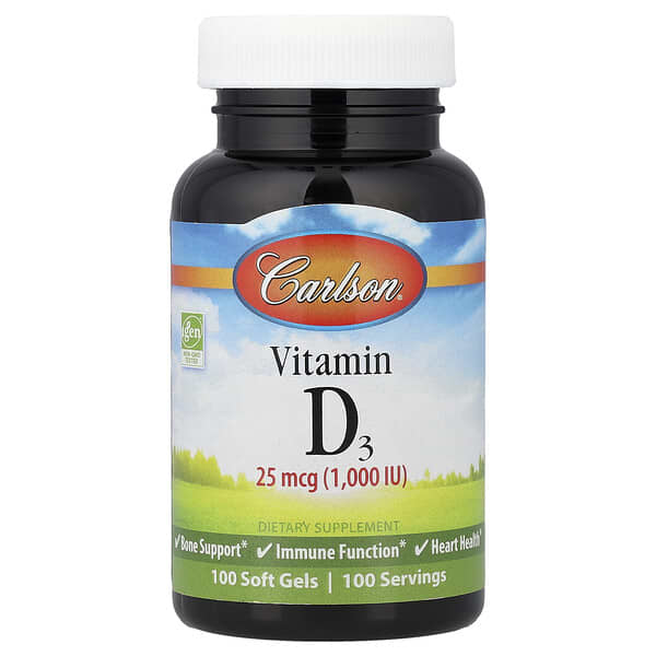 Carlson Vitamin D3, 25 mcg (1000 IU), 100 Soft Gels