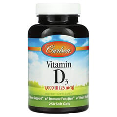 Carlson, Vitamin D3, 25 mcg (1,000 IU), 250 Soft Gels