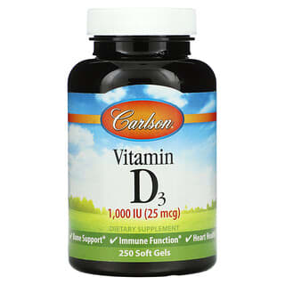 Carlson Labs, Vitamina D3, 25 mcg (1000 UI), 250 cápsulas blandas