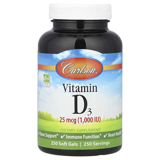 Carlson, Vitamina D3, 25 mcg (1000 UI), 250 cápsulas blandas