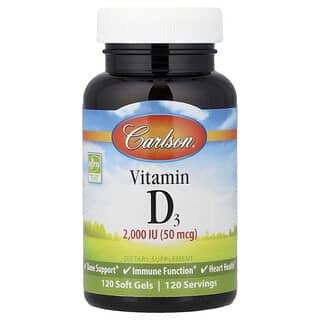 Carlson, Vitamin D3, 50 mcg (2,000 IU), 120 Gel Lembut