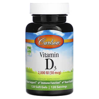 Carlson, Vitamina D3, 50 mcg (2.000 UI), 120 Cápsulas Softgel