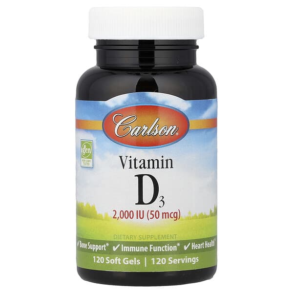 Carlson Vitamin D3, 50 mcg (2000 IU), 120 Soft Gels