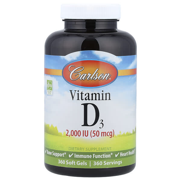 Carlson, 비타민D3, 50mcg(2,000IU), 소프트젤 360정