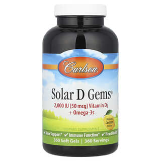 Carlson, Solar D Gems, vitamina D3 e omega 3, limone naturale, 360 capsule molli