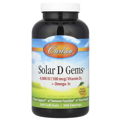 Carlson, Solar D Gems®, Vitamin D3 + Omega-3s, Natural Lemon, 360 Soft Gels
