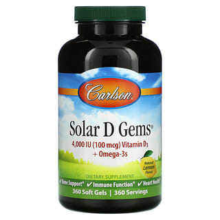 Carlson Labs, Solar D Gems, Limón natural, 100 mg (4000 UI), 360 cápsulas blandas