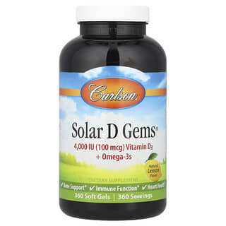 Carlson, Solar D Gems® , Vitamin D3 + Omega-3s, Natural Lemon , 360 Soft Gels