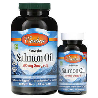 Carlson, Norvégien, Huile de saumon, 250 mg, 180 + 50 capsules molles gratuites