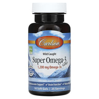 Carlson, Wild Caught Super Omega-3 Gems, 600 mg, 50 Soft Gels