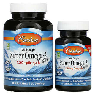 Carlson, Wild Caught Super Omega-3 Gems, высокоэффективная омега-3 из морской рыбы, 600 мг, 100 плюс 30 капсул
