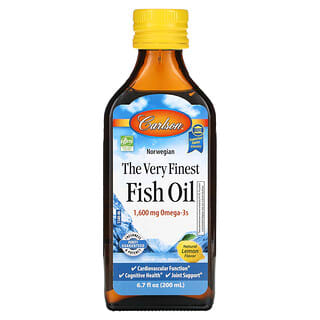Carlson Labs, Norwegian, The Very Finest Fish Oil, Sabor Natural de Limão, 1.600 mg, 200 ml (6,7 fl oz)