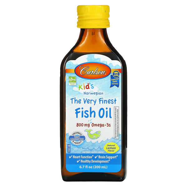 Carlson, Kid's Norwegian, El aceite de pescado más fino, Limón natural, 800 mg, 200 ml (6,7 oz. Líq.)